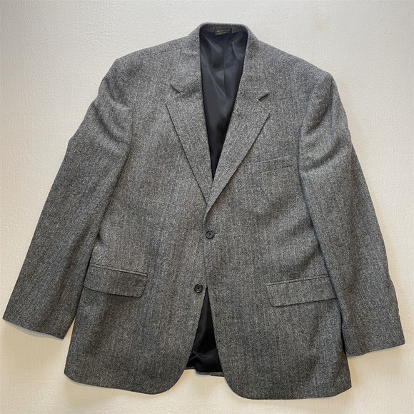 Geoffrey Beene 44R Gray Herringbone Flannel Camelhair Blazer Jacket‎ Sport Coat